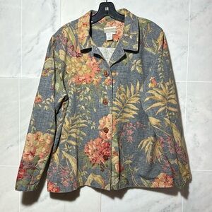 Vintage Coldwater Creek Top Floral Wood Button Front Casual Long Sleeve size 1X